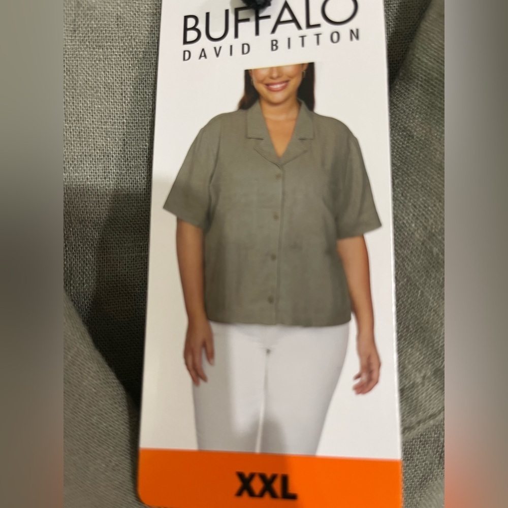 Buffalo Davi Bitton linen blend light olive green XXL NWT front button down